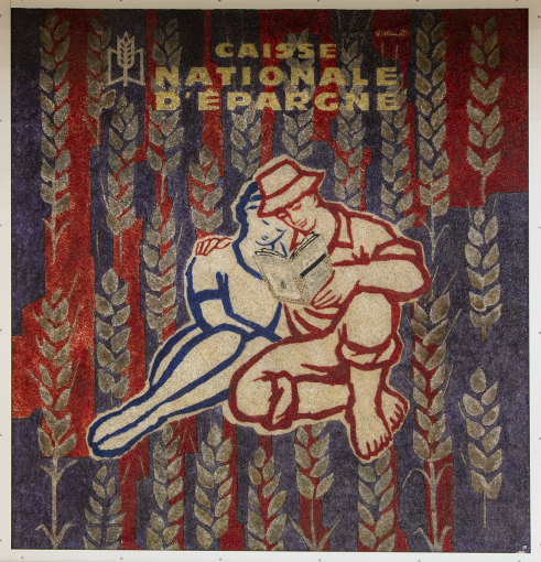 Bernard Villemot, Caisse nationale d’épargne. Décor publicitaire provenant du bureau de poste de Clermont-Ferrand - Vallières (63), Affiche imprimée sur verre dépoli, 1962