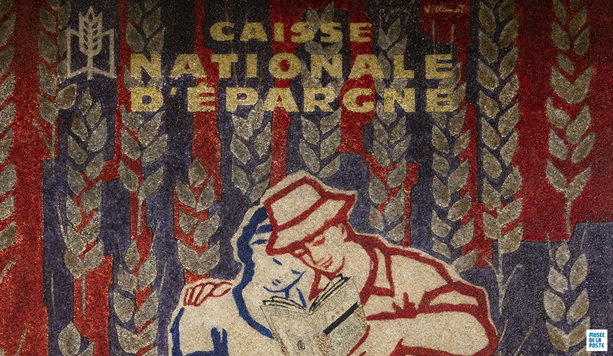 Détail - Bernard Villemot, Caisse nationale d’épargne. Décor publicitaire provenant du bureau de poste de Clermont-Ferrand - Vallières (63), Affiche imprimée sur verre dépoli, 1962